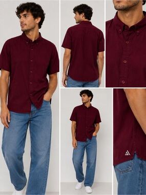 Men's Short-Sleeve Button-Down Shirt in Burgundy